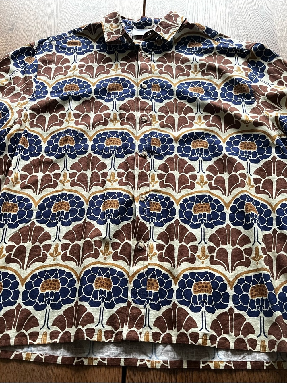 ASOS Brown Blue Floral Print Casual Button-Down Shirt